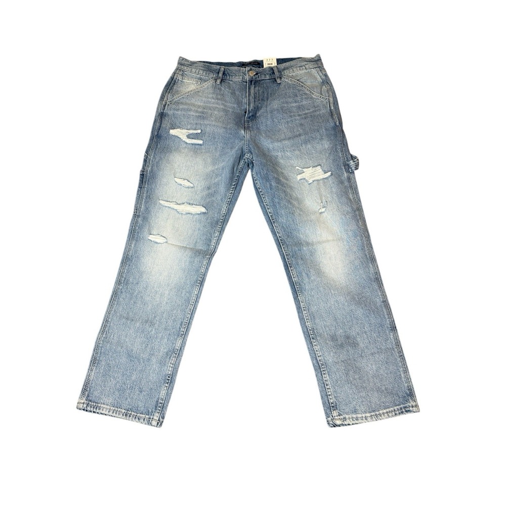 NWT Lucky Brand Mens 223 Classic Straight Jeans Blue 34x30 Carpenter‎ Distressed